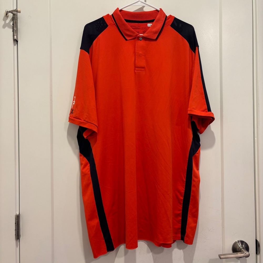 RLX Ralph Lauren Mens XXL Orange Navy Blue Performance Golf Polo Shirt